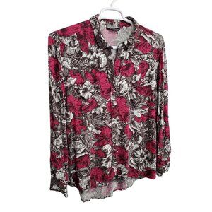 Rock & Republic Womens XXL Shirt Floral Button Up Rayon Roll Tab Light Blouse